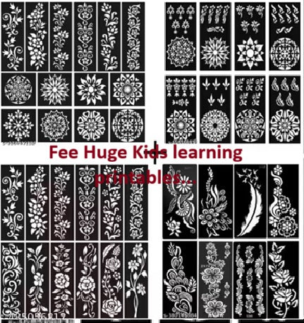 Unique Stuffs Trendy Beautiful Stencils| Heena Mehandi Mehendi Tattoo Stencil Stensils Sticker| Set of 14 piece| Heena Art Temporary Tatto for Kids, Girls & Women; Free Huge collection of learning printables along with this purchase...